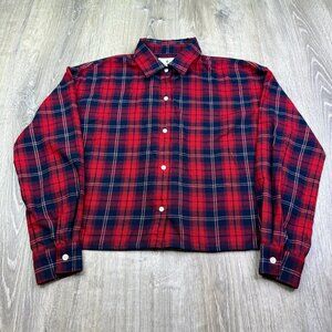 Tucker Nuck Womens Red & Blue Checked Long Sleeve Flannel Button Up Shirt Size S